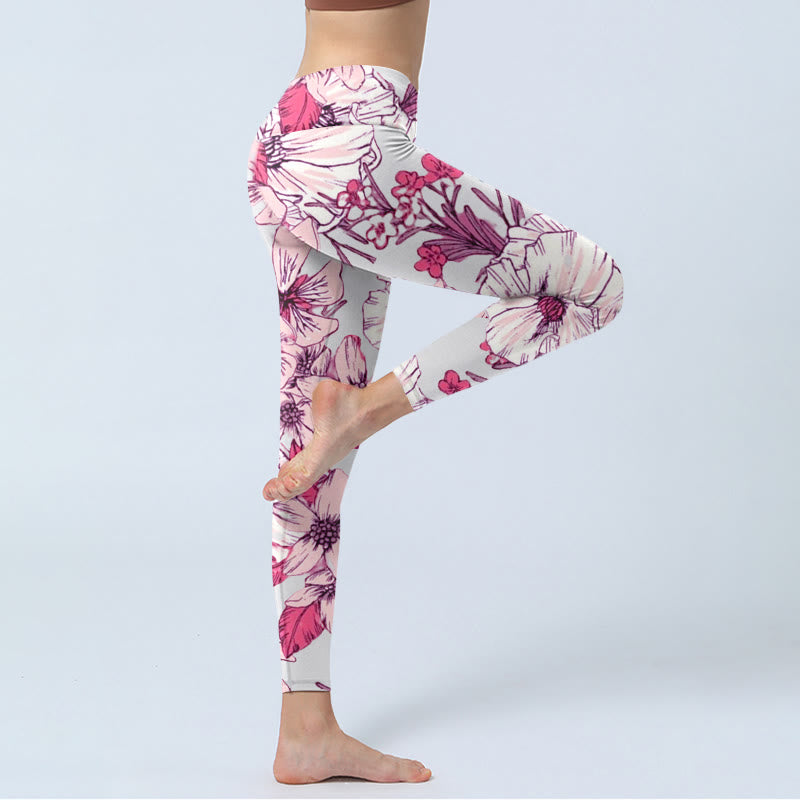 Buddha Stones Pink Rose Red Flowers Print Exercise Leggings Women's Yoga Pants - image 3