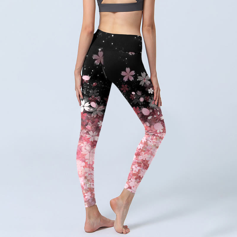 Buddha Stones Pink Cherry Blossoms Print Exercise Leggings Women's Yoga Pants - image 4