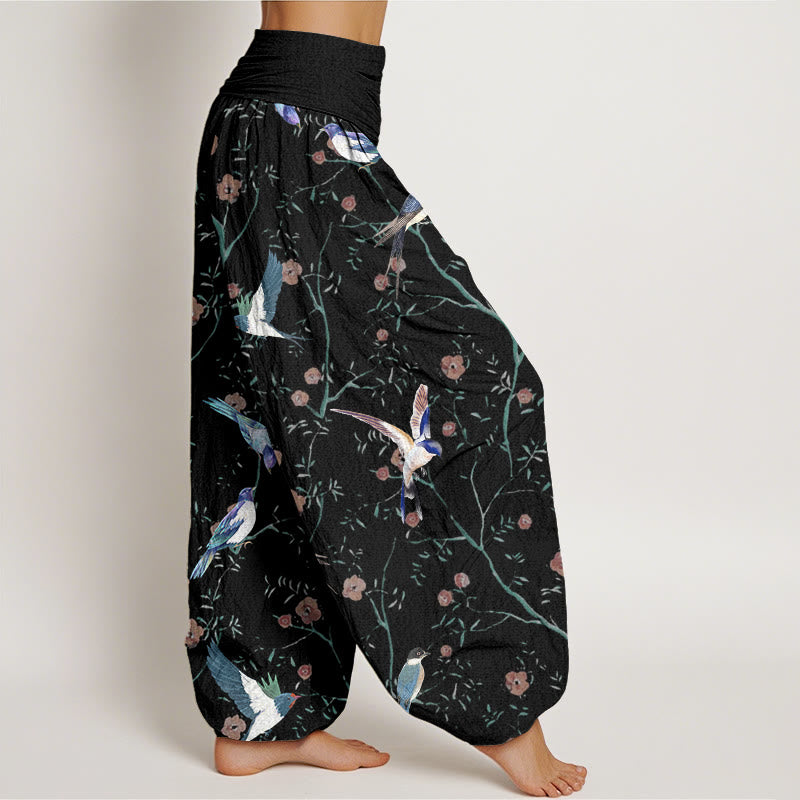 Buddha Stones Casual Bird Flowers Leaf Pattern Women's Elastic Waist Harem Pants - image 2