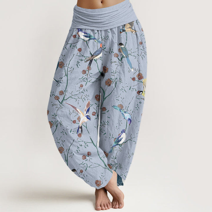 Buddha Stones Casual Bird Flowers Leaf Pattern Women's Elastic Waist Harem Pants - LightSkyBlue - US22，UK/AU26，EU54 (6XL) - image 5