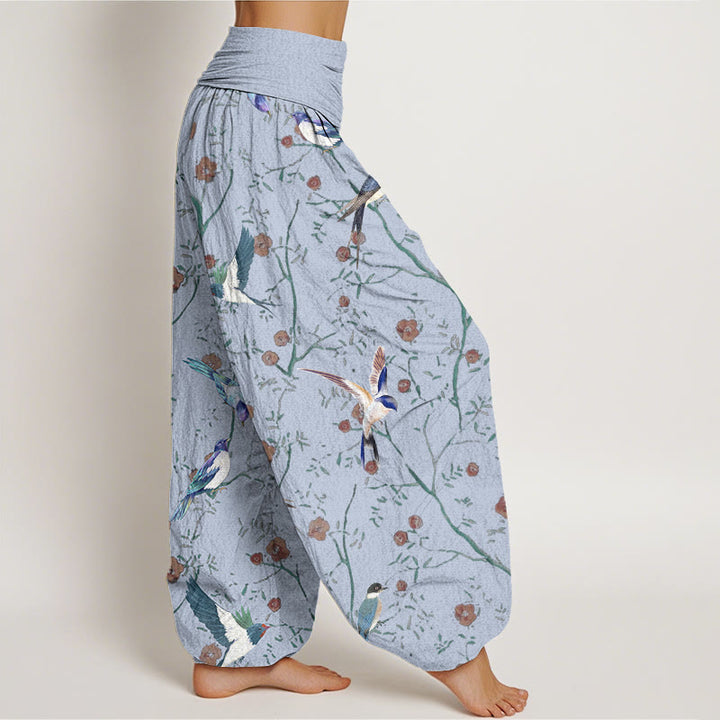 Buddha Stones Casual Bird Flowers Leaf Pattern Women's Elastic Waist Harem Pants - image 6