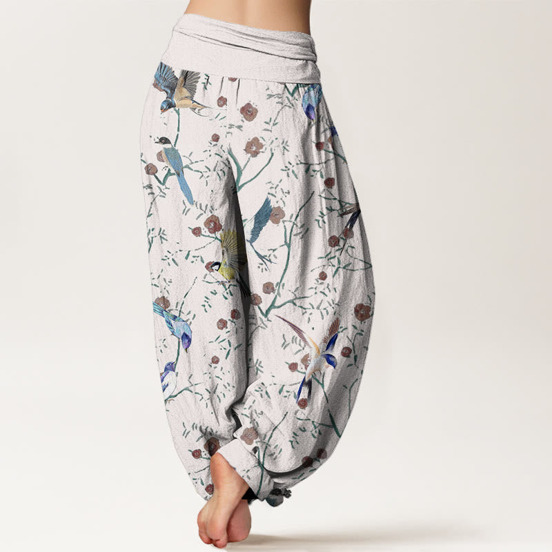 Buddha Stones Casual Bird Flowers Leaf Pattern Women's Elastic Waist Harem Pants - image 10