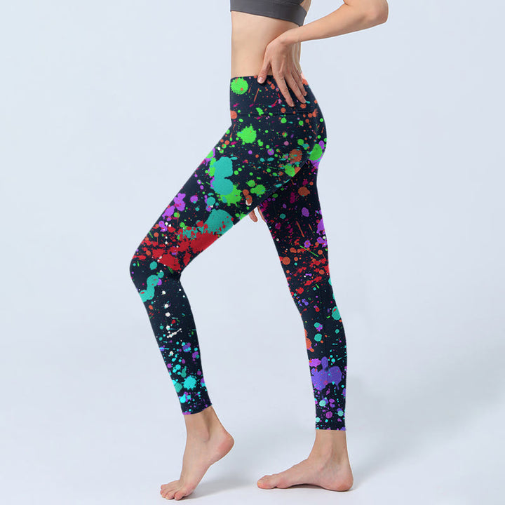 Buddha Stones Black Splash Ink Print Exercise Leggings Women's Yoga Pants - image 2