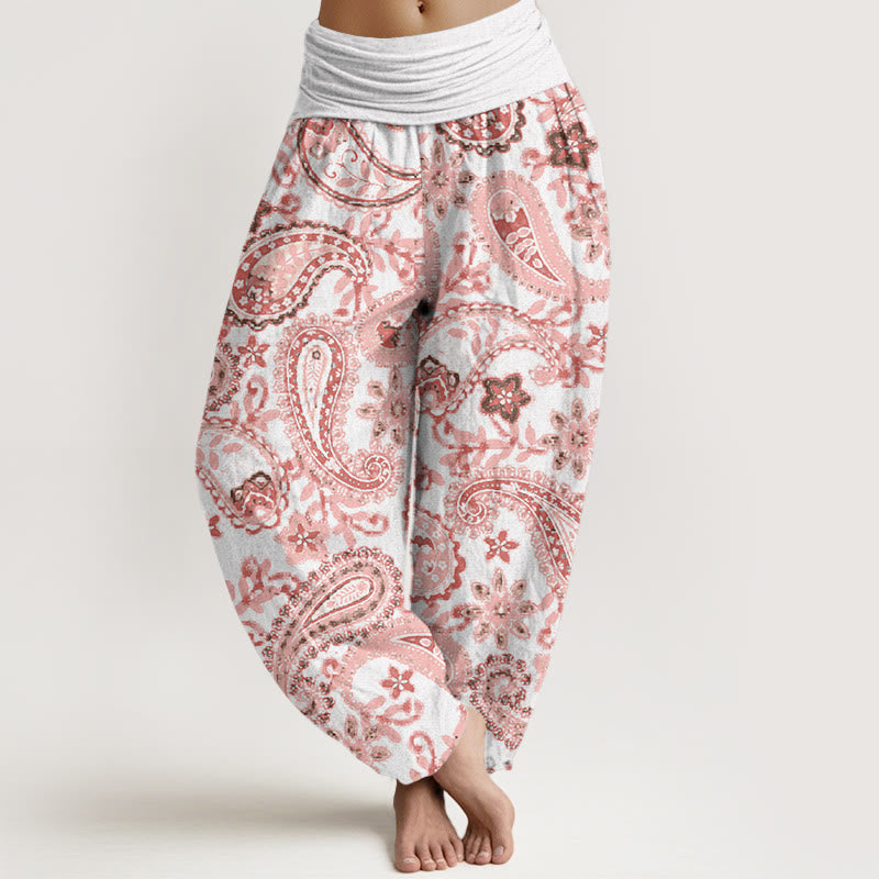 Buddha Stones Cotton Casual Paisley Pattern Women's Elastic Waist Harem Pants - Snow - US22，UK/AU26，EU54 (6XL) - image 4