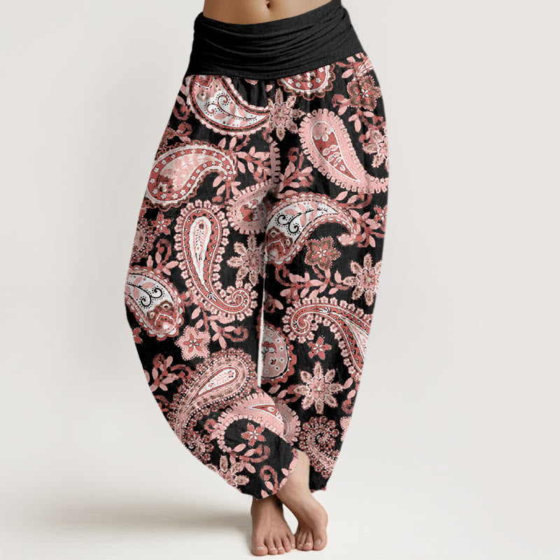 Buddha Stones Casual Paisley Pattern Women's Elastic Waist Harem Pants - Black - US22，UK/AU26，EU54 (6XL) - image 8