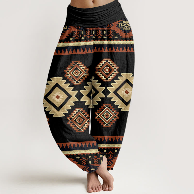Buddha Stones Casual Symmetrical Navajo Textile Style Pattern Women's Elastic Waist Harem Pants - Black - US22，UK/AU26，EU54 (6XL) - image 8