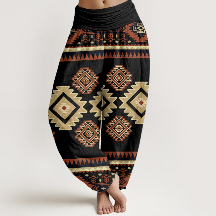 Buddha Stones Casual Symmetrical Navajo Textile Style Pattern Women's Elastic Waist Harem Pants - Black - US22，UK/AU26，EU54 (6XL) - image 8