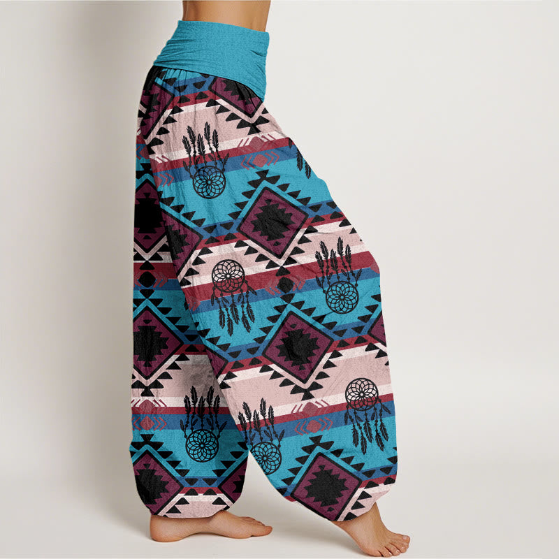 Buddha Stones Casual Symmetrical Dream Catcher Navajo Textile Style Pattern Women's Elastic Waist Harem Pants - image 2