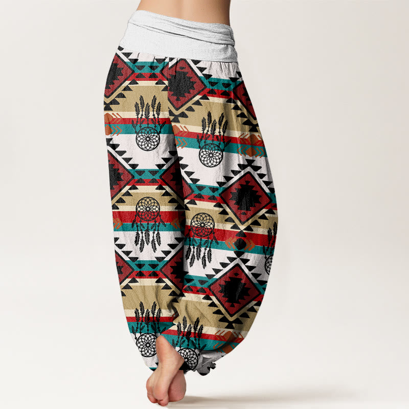 Buddha Stones Casual Symmetrical Dream Catcher Navajo Textile Style Pattern Women's Elastic Waist Harem Pants - image 7