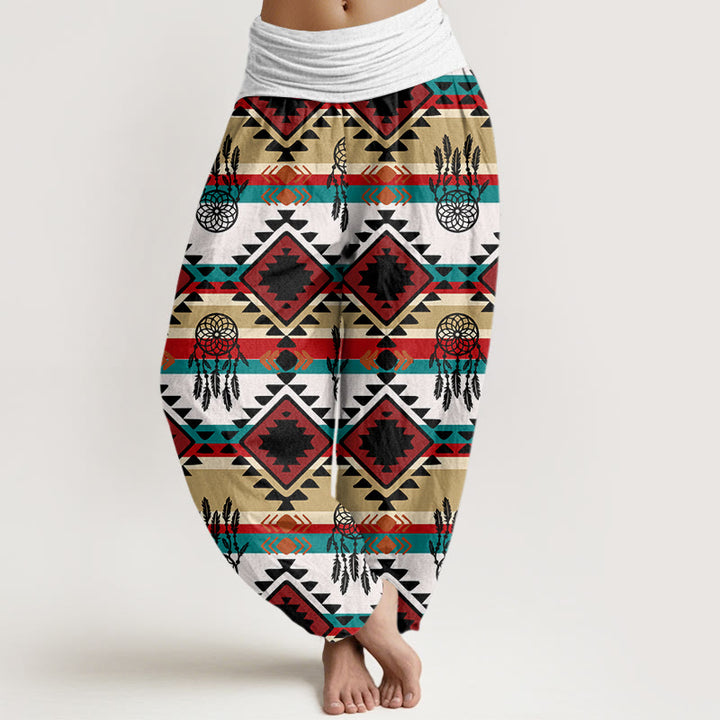 Buddha Stones Casual Symmetrical Dream Catcher Navajo Textile Style Pattern Women's Elastic Waist Harem Pants - GhostWhite - US22，UK/AU26，EU54 (6XL) - image 5