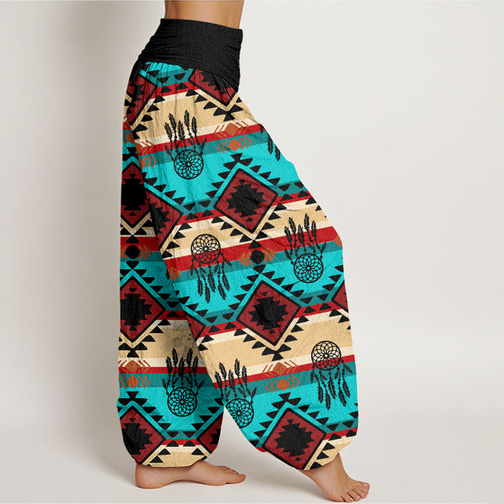Buddha Stones Casual Symmetrical Dream Catcher Navajo Textile Style Pattern Women's Elastic Waist Harem Pants - image 9
