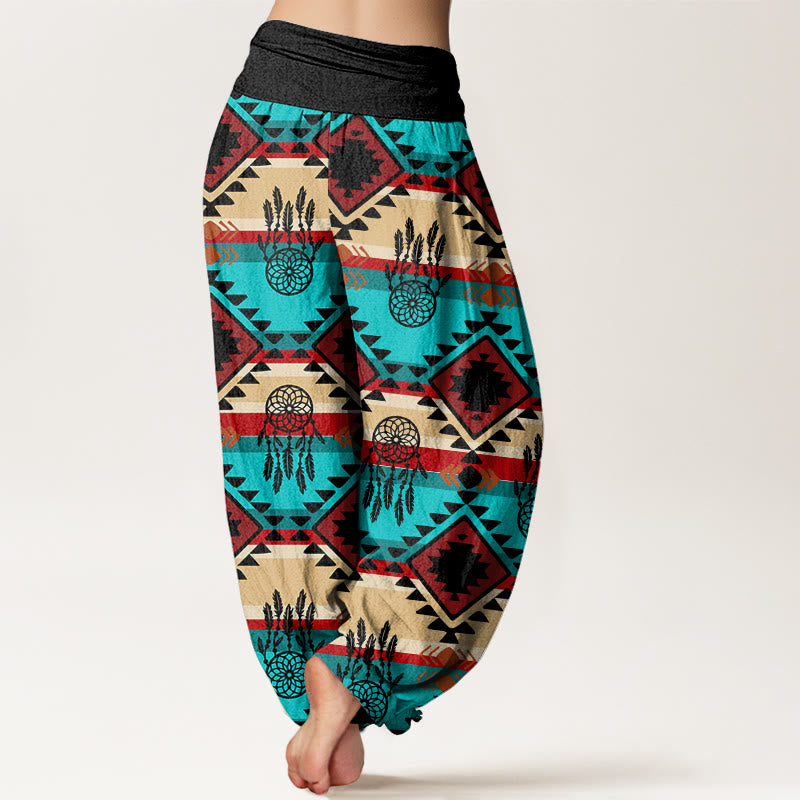Buddha Stones Casual Symmetrical Dream Catcher Navajo Textile Style Pattern Women's Elastic Waist Harem Pants - image 10