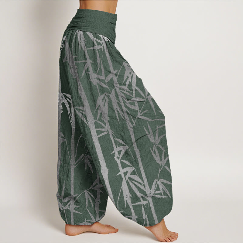 Buddha Stones Casual Bamboo Stems Leaves Pattern Women's Elastic Waist Harem Pants - image 2