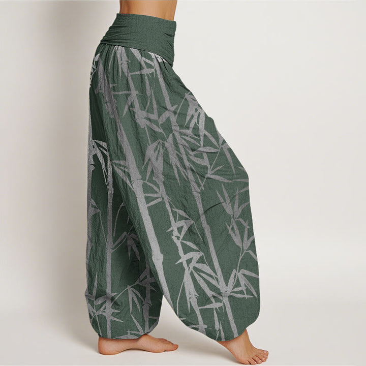 Buddha Stones Casual Bamboo Stems Leaves Pattern Women's Elastic Waist Harem Pants - image 2
