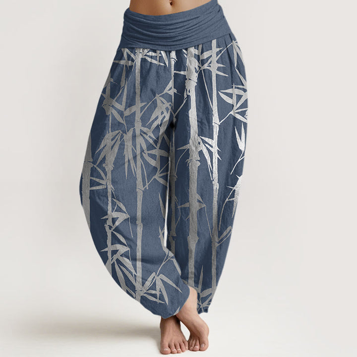 Buddha Stones Casual Bamboo Stems Leaves Pattern Women's Elastic Waist Harem Pants - SteelBlue - US22，UK/AU26，EU54 (6XL) - image 8