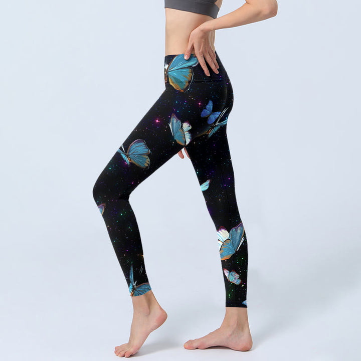 Buddha Stones Butterfly Star Sky Print Exercise Leggings Women's Yoga Pants - image 2
