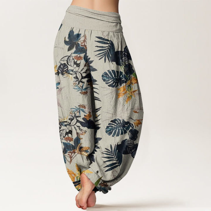 Buddha Stones Yellow Flowers Green Leaves Design Women's Elastic Waist Harem Pants - image 9