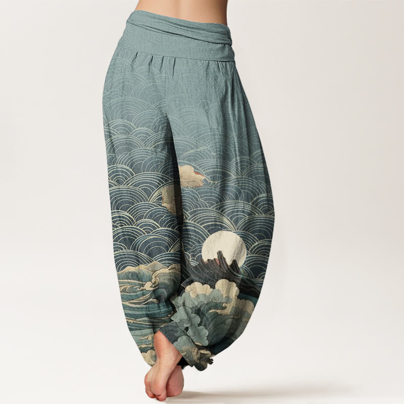 Buddha Stones Casual Wave Moon Mountain Pattern Women's Elastic Waist Harem Pants - image 7