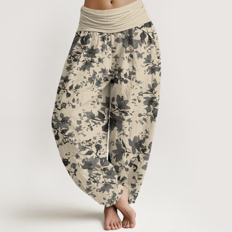 Buddha Stones Leaves Design Women's Elastic Waist Harem Pants - Beige - US22，UK/AU26，EU54 (6XL) - image 1