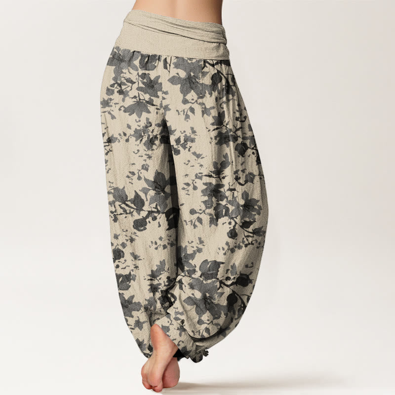 Buddha Stones Cotton Leaves Design Women's Elastic Waist Harem Pants - image 1