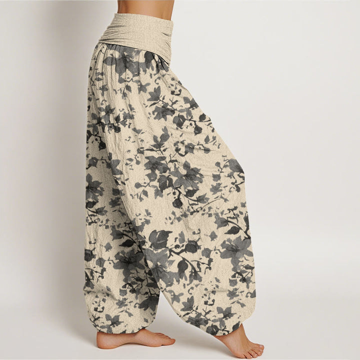 Buddha Stones Leaves Design Women's Elastic Waist Harem Pants - image 3