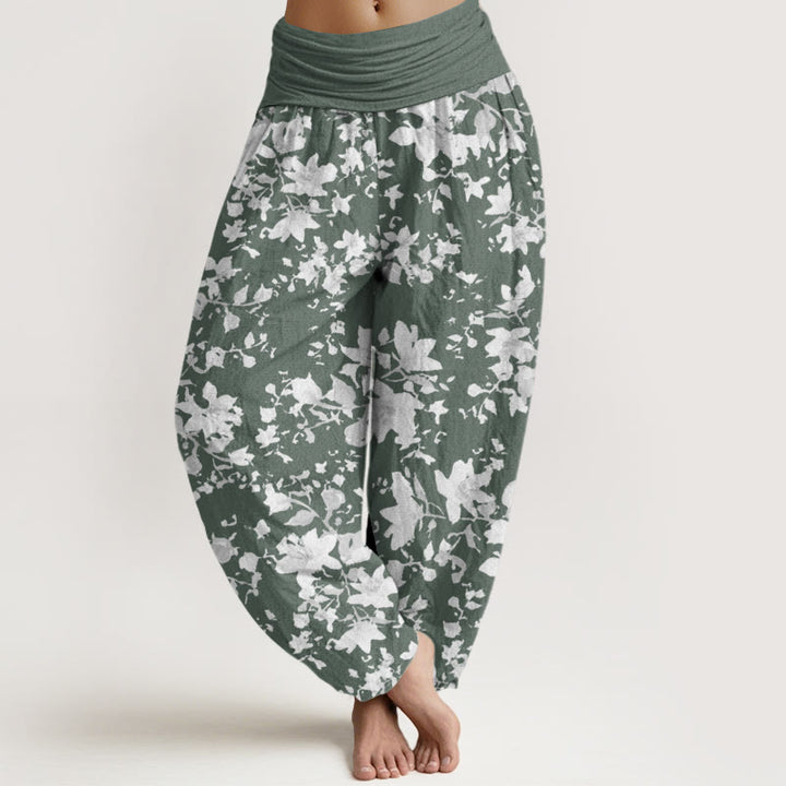 Buddha Stones Leaves Design Women's Elastic Waist Harem Pants - DarkSeaGreen - US22，UK/AU26，EU54 (6XL) - image 5