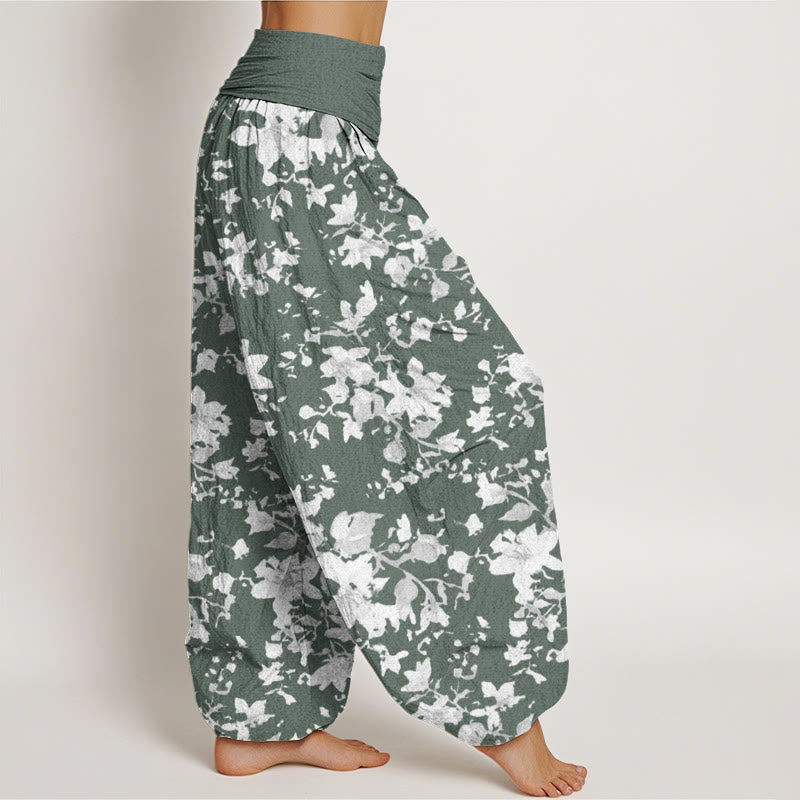 Buddha Stones Cotton Leaves Design Women's Elastic Waist Harem Pants - image 5