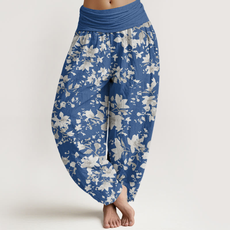 Buddha Stones Cotton Leaves Design Women's Elastic Waist Harem Pants - SteelBlue - US22，UK/AU26，EU54 (6XL) - image 7