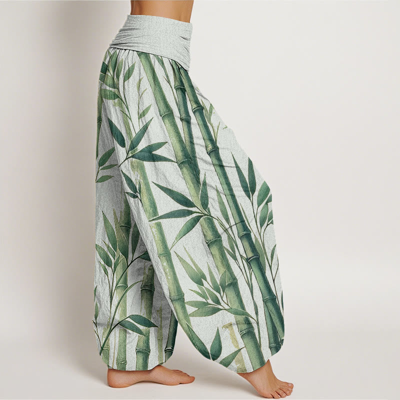 Buddha Stones Casual Bamboo Leaves Pattern Women's Elastic Waist Harem Pants - image 2