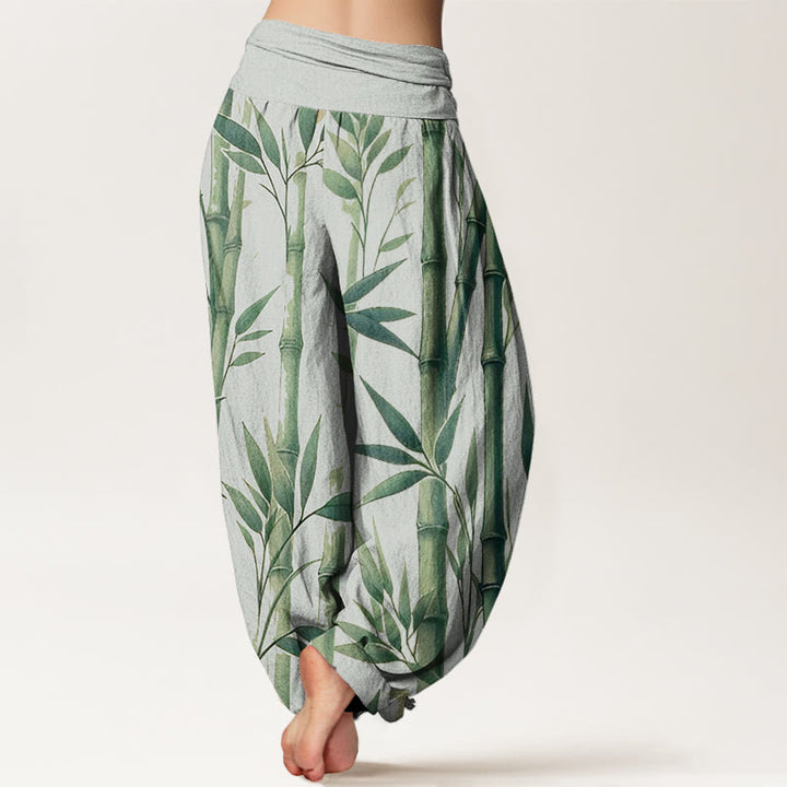 Buddha Stones Casual Bamboo Leaves Pattern Women's Elastic Waist Harem Pants - image 3