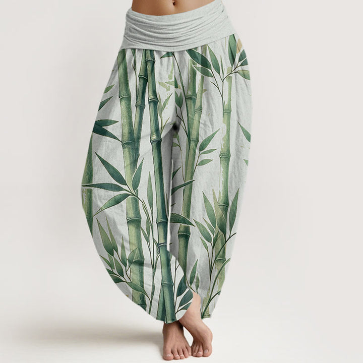 Buddha Stones Cotton Casual Bamboo Leaves Pattern Women's Elastic Waist Harem Pants - MintCream - US22，UK/AU26，EU54 (6XL) - image 0