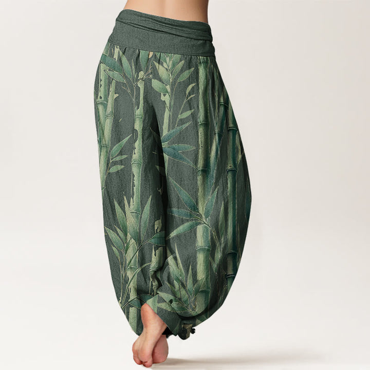 Buddha Stones Casual Bamboo Leaves Pattern Women's Elastic Waist Harem Pants - image 7