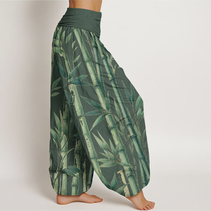 Buddha Stones Cotton Casual Bamboo Leaves Pattern Women's Elastic Waist Harem Pants - image 5