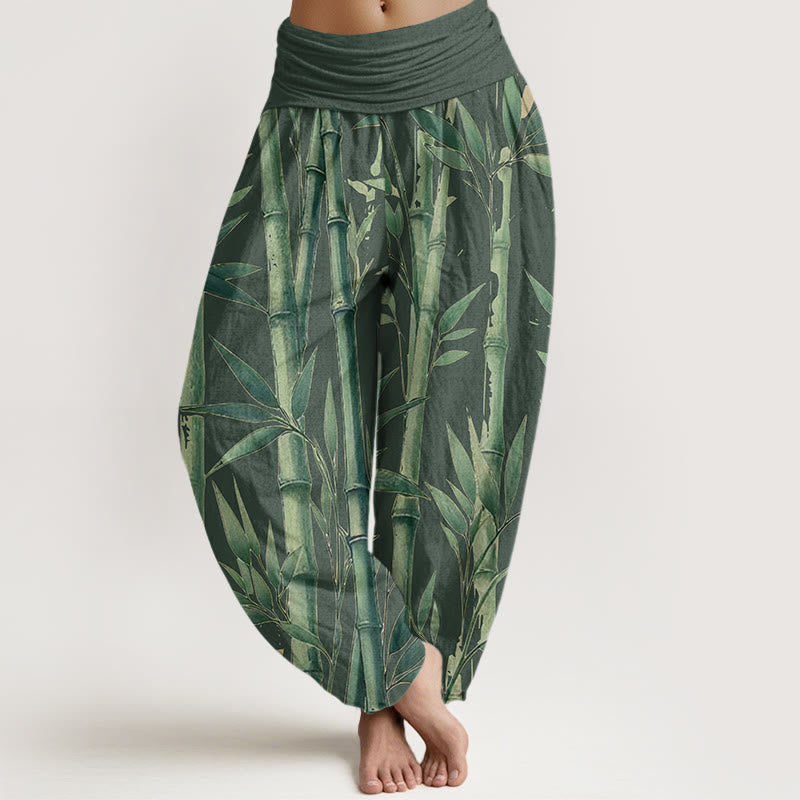 Buddha Stones Casual Bamboo Leaves Pattern Women's Elastic Waist Harem Pants - DarkGreen - US22，UK/AU26，EU54 (6XL) - image 5
