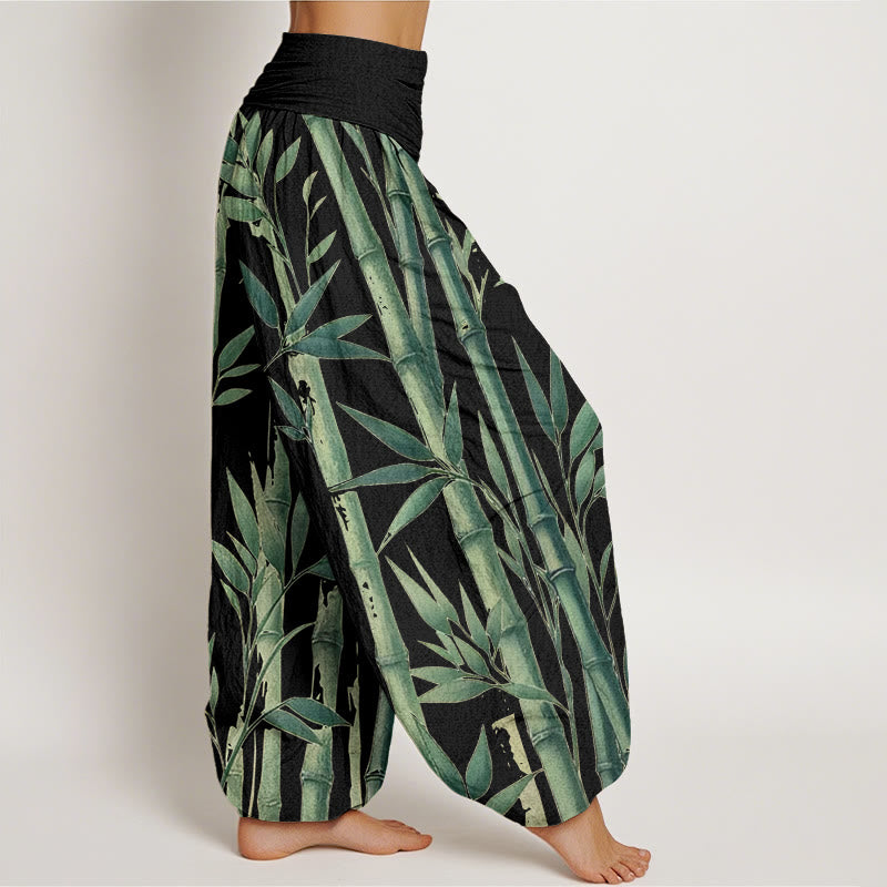 Buddha Stones Cotton Casual Bamboo Leaves Pattern Women's Elastic Waist Harem Pants - image 8