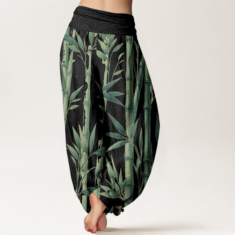 Buddha Stones Cotton Casual Bamboo Leaves Pattern Women's Elastic Waist Harem Pants - image 9