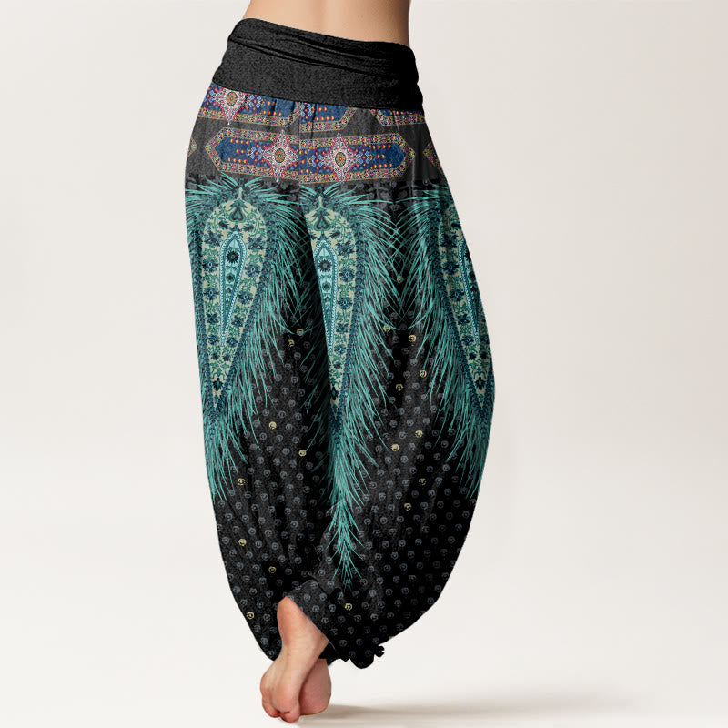 Buddha Stones Bohemian-inspired Feathers Design Women's Elastic Waist Harem Pants - image 2