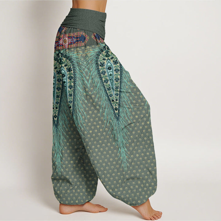 Buddha Stones Bohemian-inspired Feathers Design Women's Elastic Waist Harem Pants - image 7