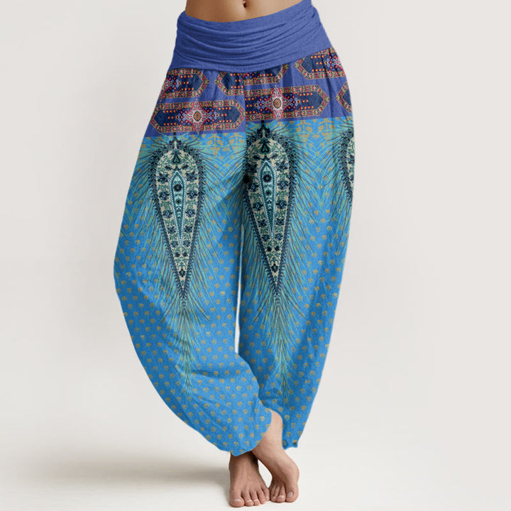 Buddha Stones Bohemian-inspired Feathers Design Women's Elastic Waist Harem Pants - DodgerBlue - US22，UK/AU26，EU54 (6XL) - image 8