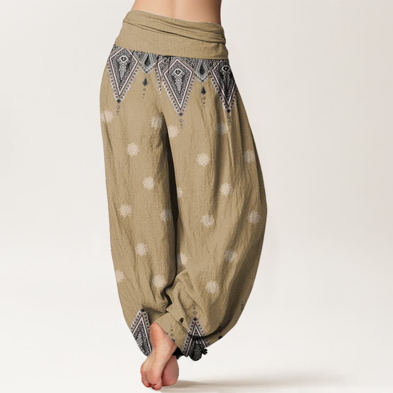 Buddha Stones Bohemian Geometric Floral Design Women's Elastic Waist Harem Pants - image 6