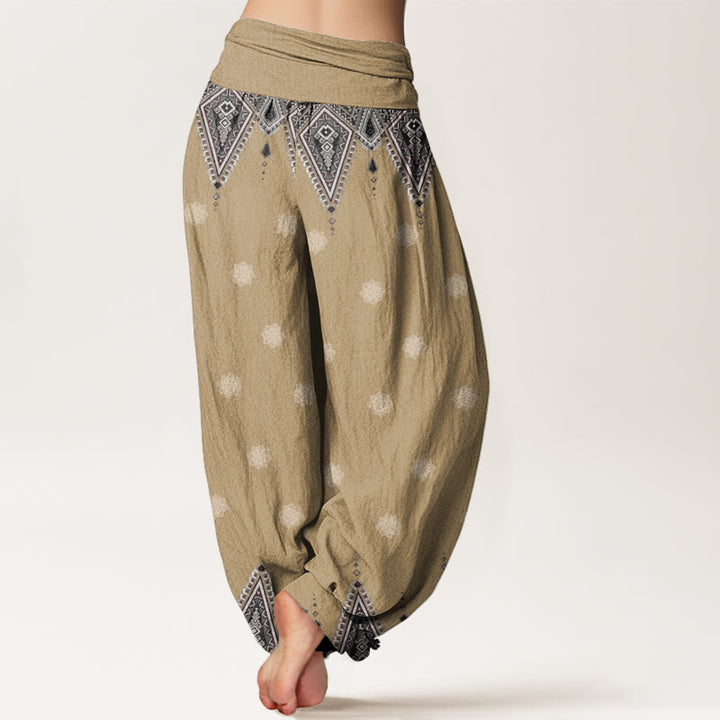 Buddha Stones Bohemian Geometric Floral Design Women's Elastic Waist Harem Pants - image 6