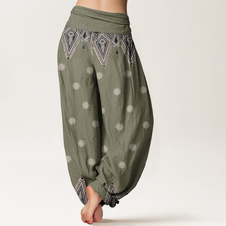 Buddha Stones Bohemian Geometric Floral Design Women's Elastic Waist Harem Pants - image 9