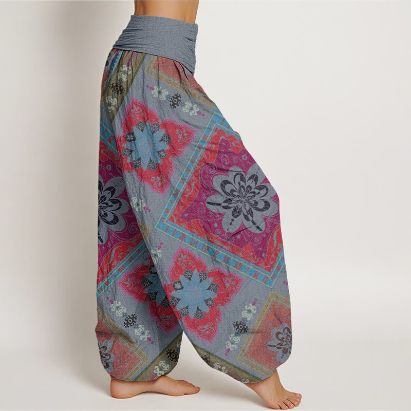 Buddha Stones Diamond-shaped Geometric Floral Design Women's Elastic Waist Harem Pants - image 7