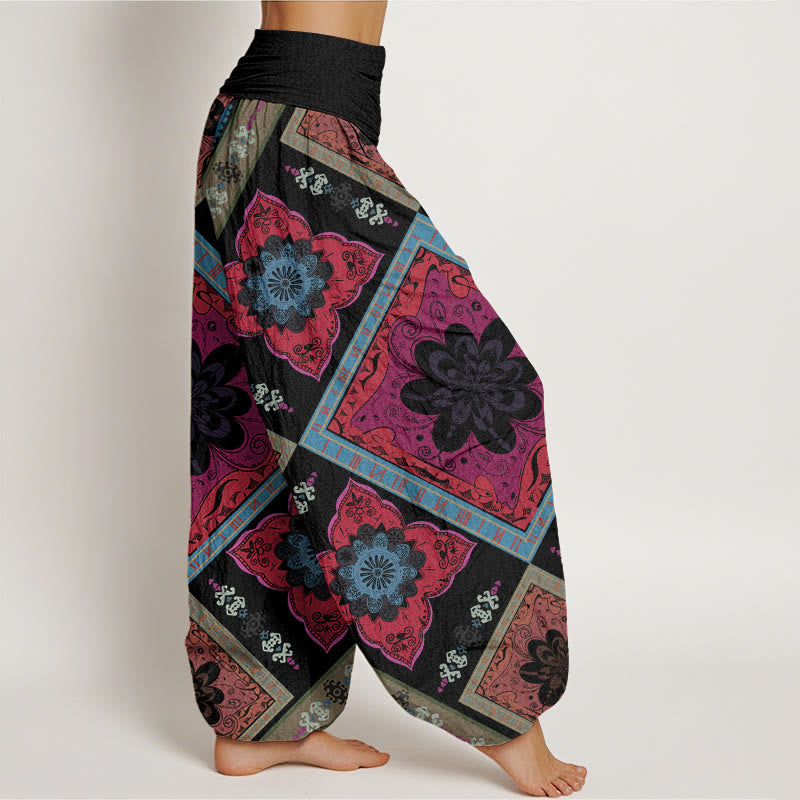 Buddha Stones Diamond-shaped Geometric Floral Design Women's Elastic Waist Harem Pants - image 10
