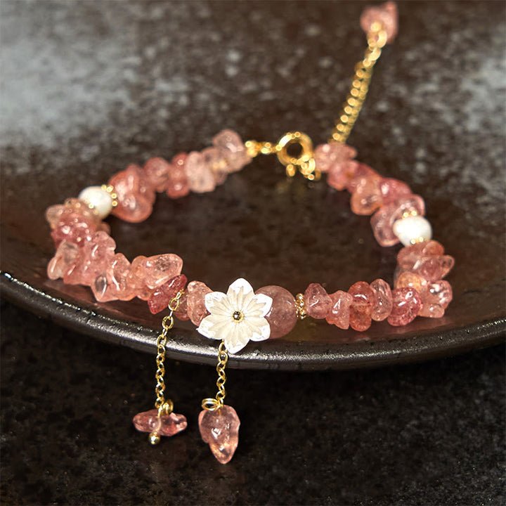 Buddha Stones Natural Strawberry Quartz Green Strawberry Quartz Super Seven Crystal Flower Healing Bracelet