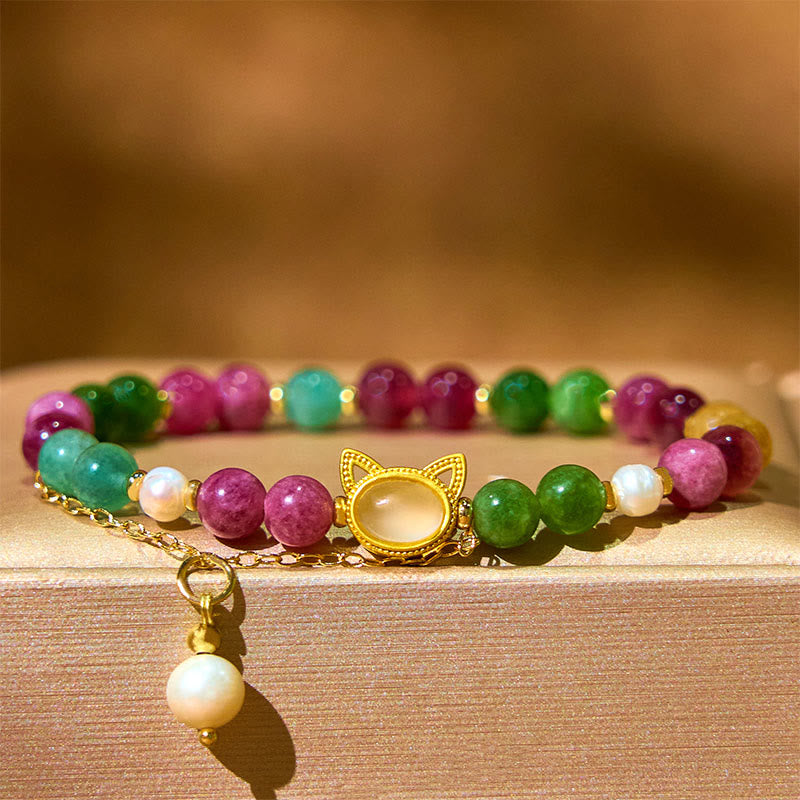 Buddha Stones Colorful Tourmaline Lucky Cat Positive Bracelet - image 4