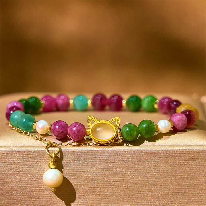 Buddha Stones Colorful Tourmaline Lucky Cat Positive Bracelet - image 4