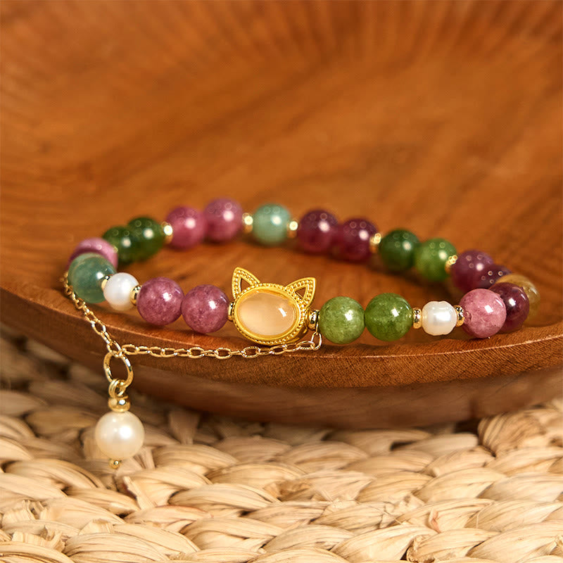Buddha Stones Colorful Tourmaline Lucky Cat Positive Bracelet - image 7
