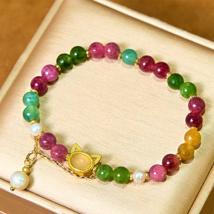 Buddha Stones Colorful Tourmaline Lucky Cat Positive Bracelet - image 3