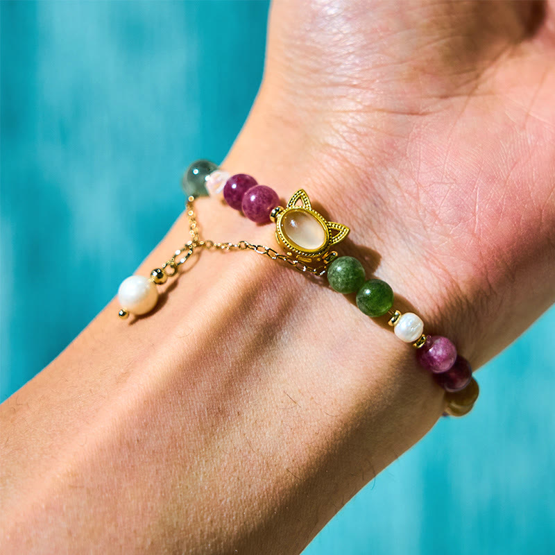 Buddha Stones Colorful Tourmaline Lucky Cat Positive Bracelet - image 5